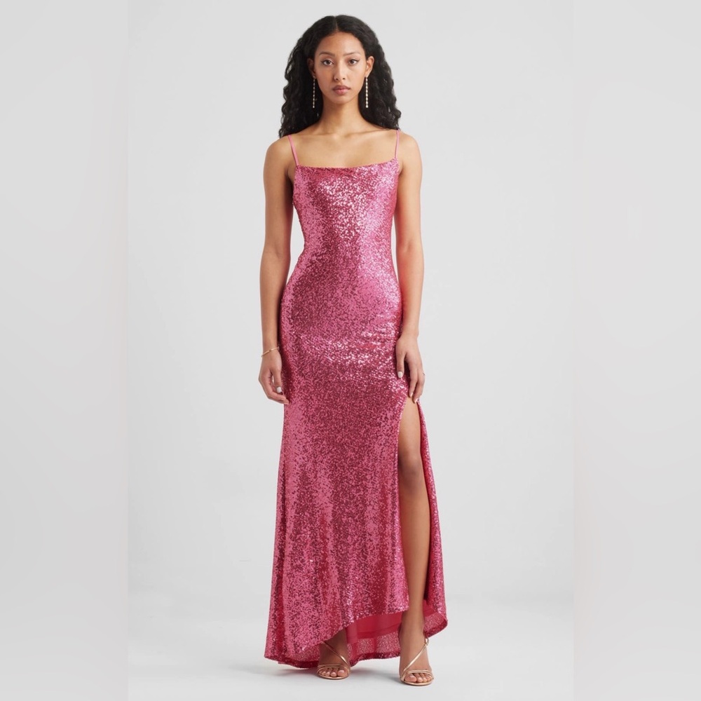 BP Shimmering Pink Tie Back‎ Sequin Maxi Gown